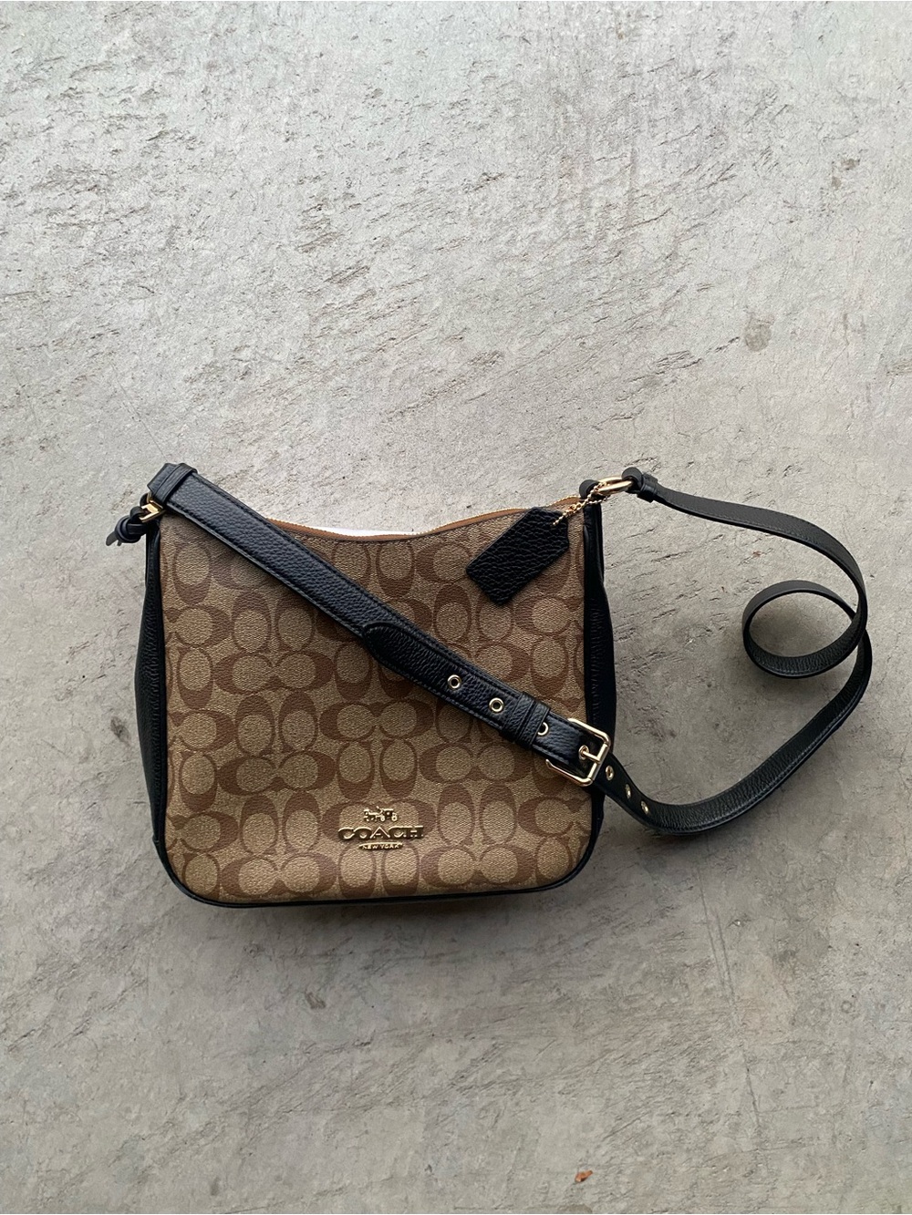 Coach Brown Signature Canvas Crossbody with Black Leather Trim